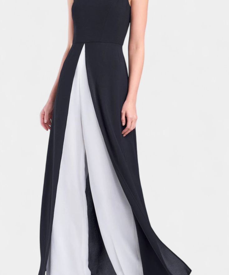 Two-Tone Sleeveless Layered Long Set with Flared Pants