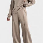 Sweatshirt & High-Waisted Pants Set in Khaki