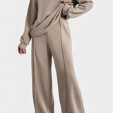 Sweatshirt & High-Waisted Pants Set in Khaki