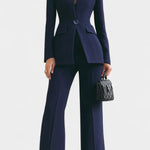 High-Collar Two-Piece Wide-Leg Set in Blue