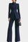 High-Collar Two-Piece Wide-Leg Set in Blue