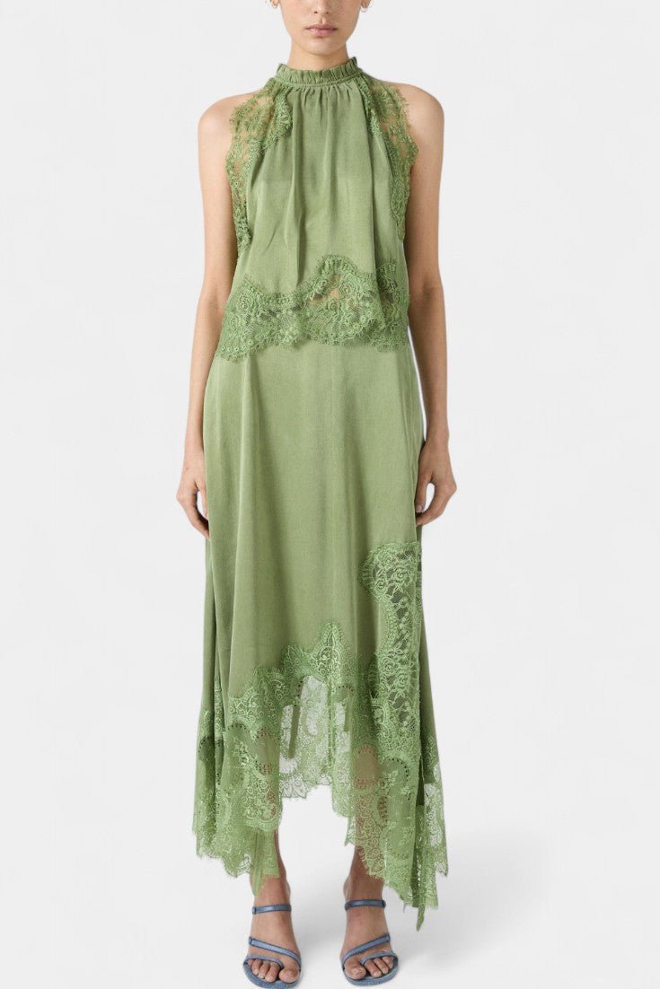 Women's Midi Lace Skirt with Matching Top in Sage Green