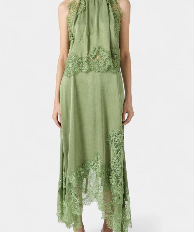 Women's Midi Lace Skirt with Matching Top in Sage Green