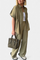 Relaxed Fit Two-Piece Linen and Cotton Set in Military Green