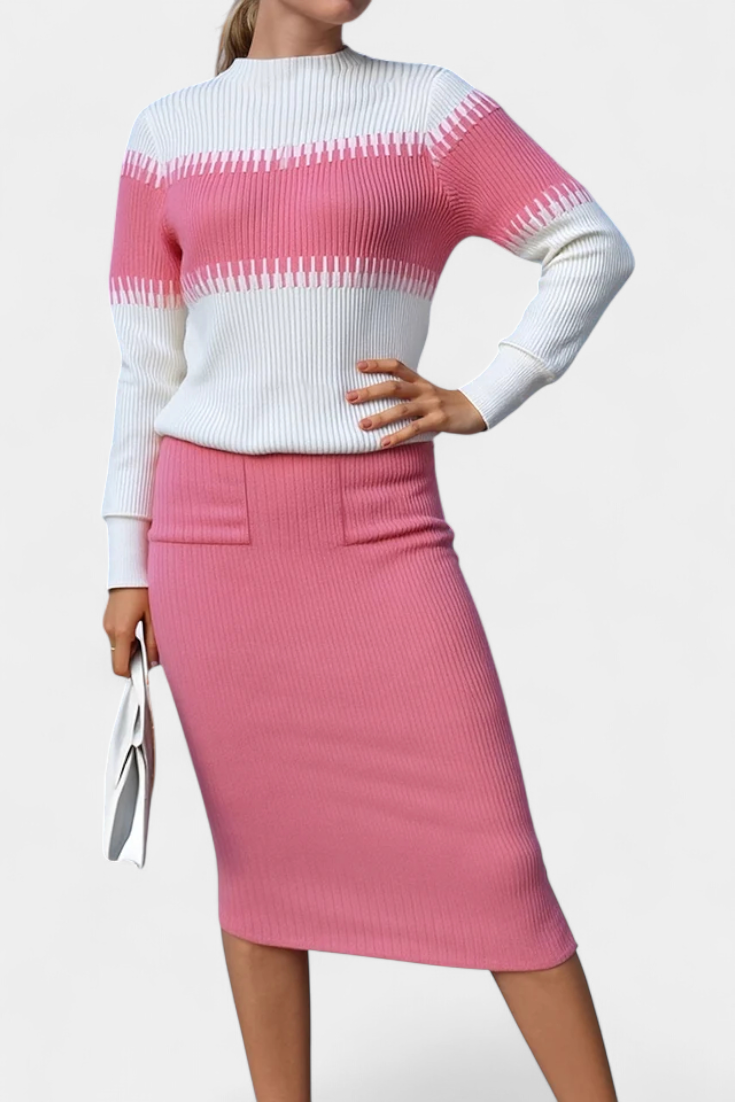 Two-Tone Long Sleeve Midi Knit Dress Ensemble, photo 9