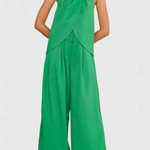 Front Neckline Top with Wide Leg Pants in Green