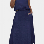 Linen-Cotton Set with Sleeveless Vest and Maxi Skirt in Blue