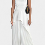 Asymmetrical Sleeveless Outfit with Pleated Pants in White