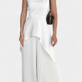 Asymmetrical Sleeveless Outfit with Pleated Pants in White
