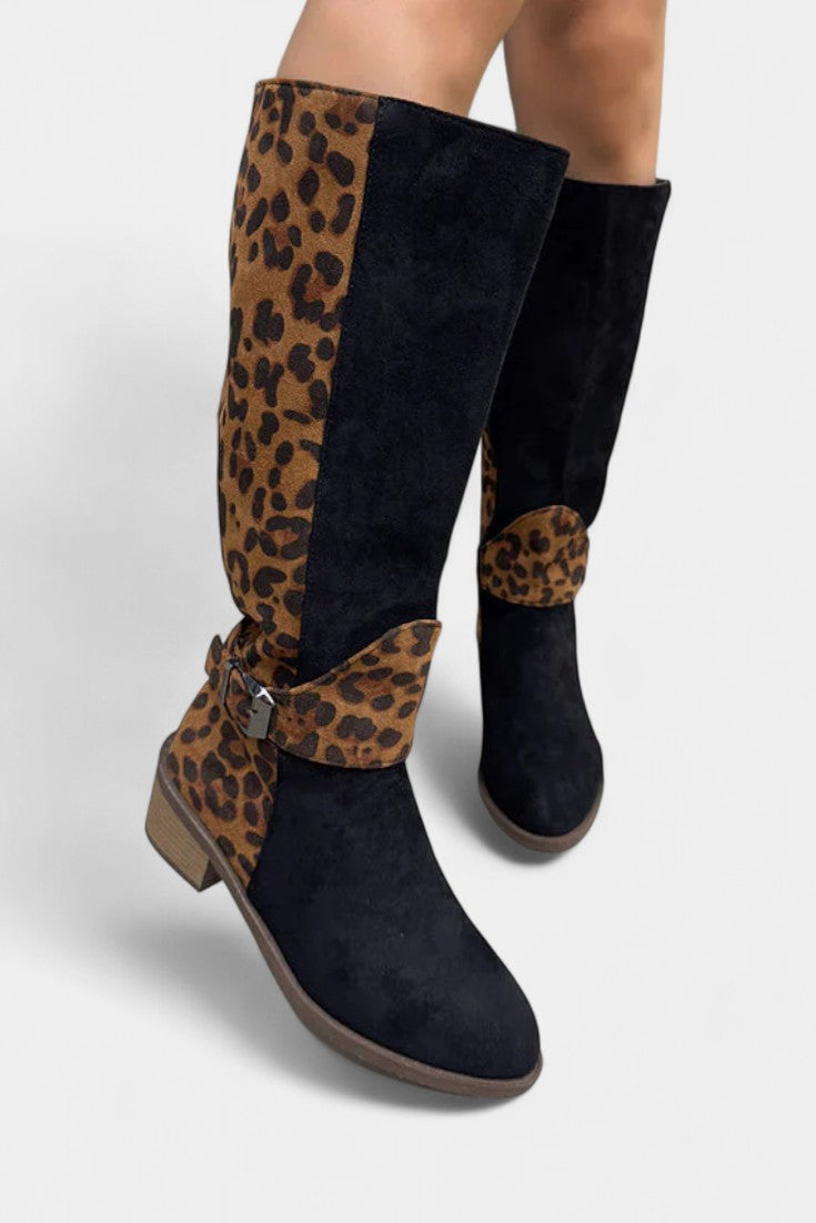 Women's Stylish and Cozy Leopard Print Boots in Black