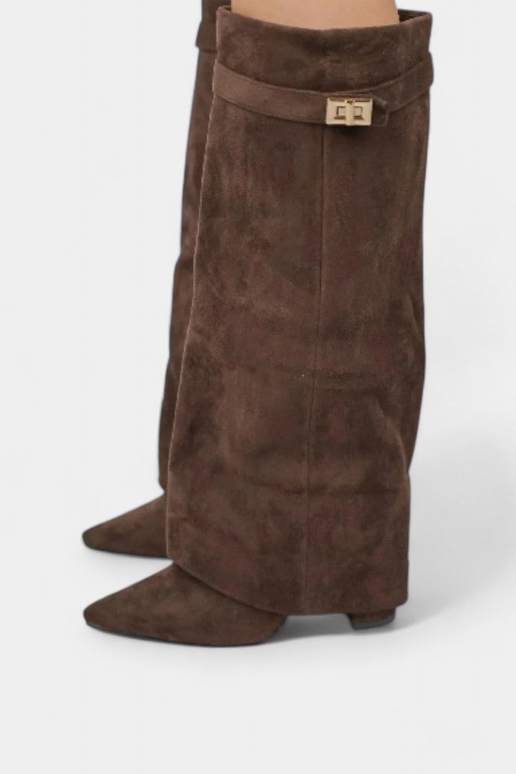 Women's Knee-High Boots with Block Heel in Brown