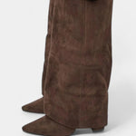 Women's Knee-High Boots with Block Heel in Brown