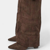 Women's Knee-High Boots with Block Heel in Brown