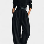 Black High Collar Ensemble with Straight Leg Pants