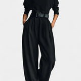 Black High Collar Ensemble with Straight Leg Pants