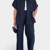 Relaxed Fit Two-Piece Linen and Cotton Set in Navy