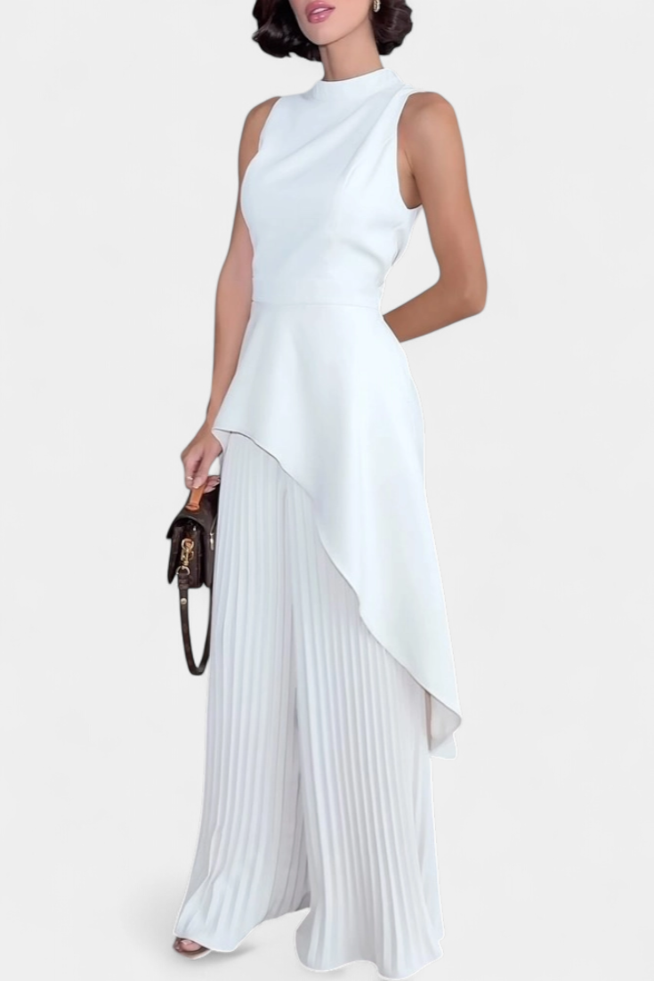Asymmetrical Sleeveless Outfit with Pleated Pants, photo 3
