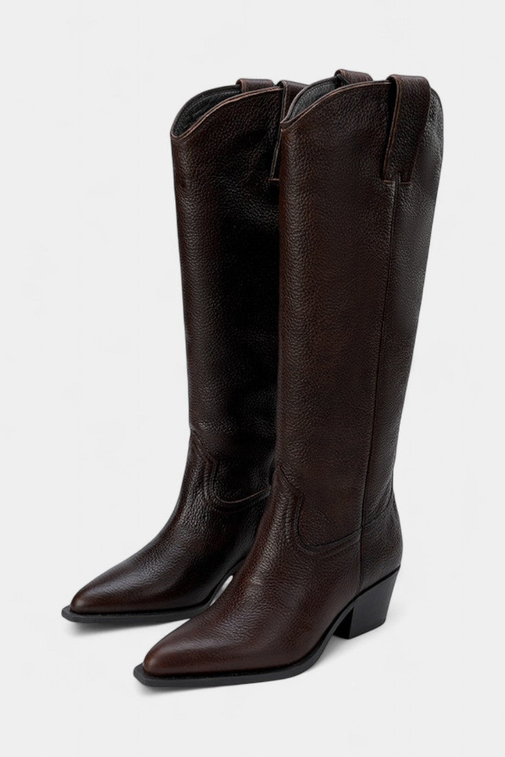 Brown Leather Equestrian Boots, Low Heel