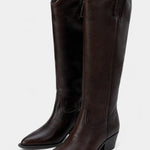 Brown Leather Equestrian Boots, Low Heel