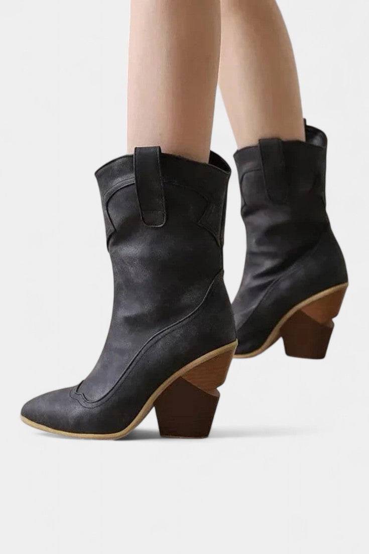 Women's Western Pointed-Toe Ankle Boots in Charcoal