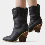 Women's Western Pointed-Toe Ankle Boots in Charcoal