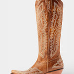 Retro Western Embroidered Pointed Toe Booties in Brown Yellow