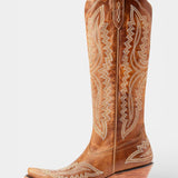 Retro Western Embroidered Pointed Toe Booties in Brown Yellow