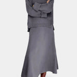 High Neck Sweater and Ribbed Maxi Skirt Set in Gray