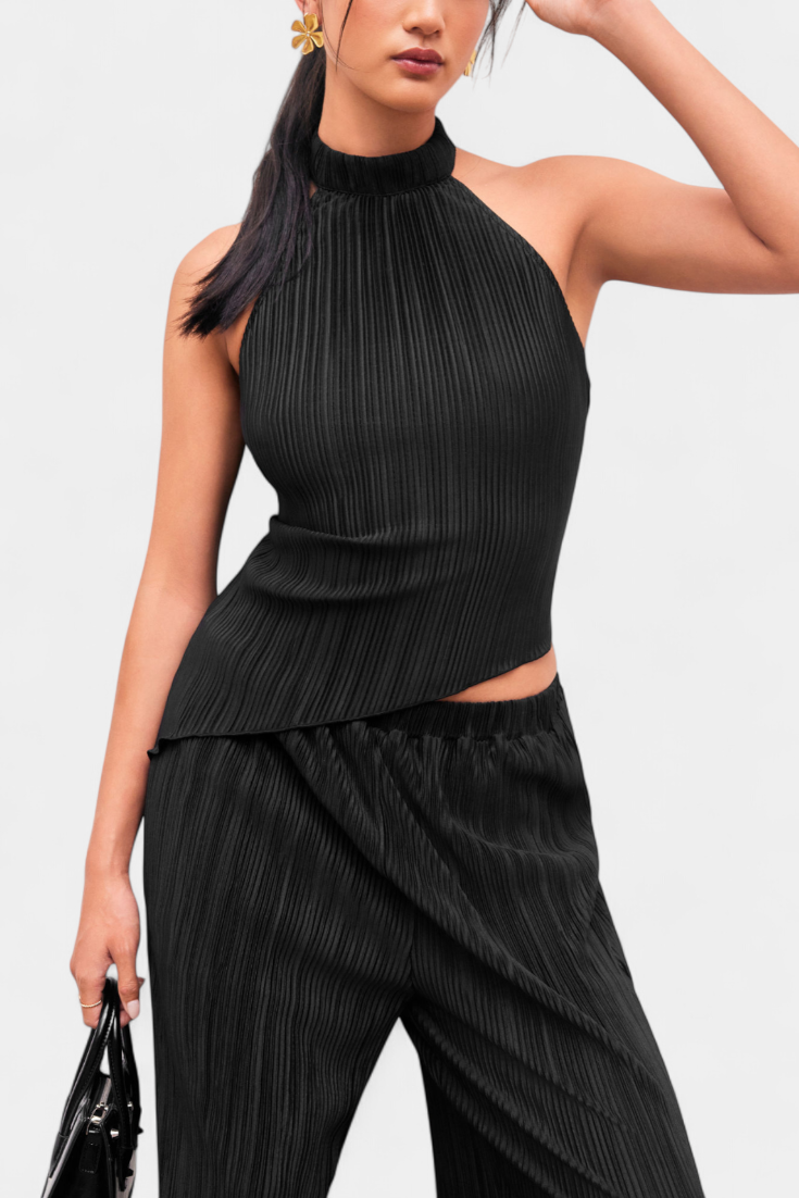 Halter Neck Asymmetrical Top with Wide-Leg Pants Set, photo 7