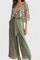 Women's V-Neck Top and Wide Leg Pants Set in Green