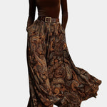 Vintage Stretch Velvet Ensemble with Paisley Maxi Skirt in Brown