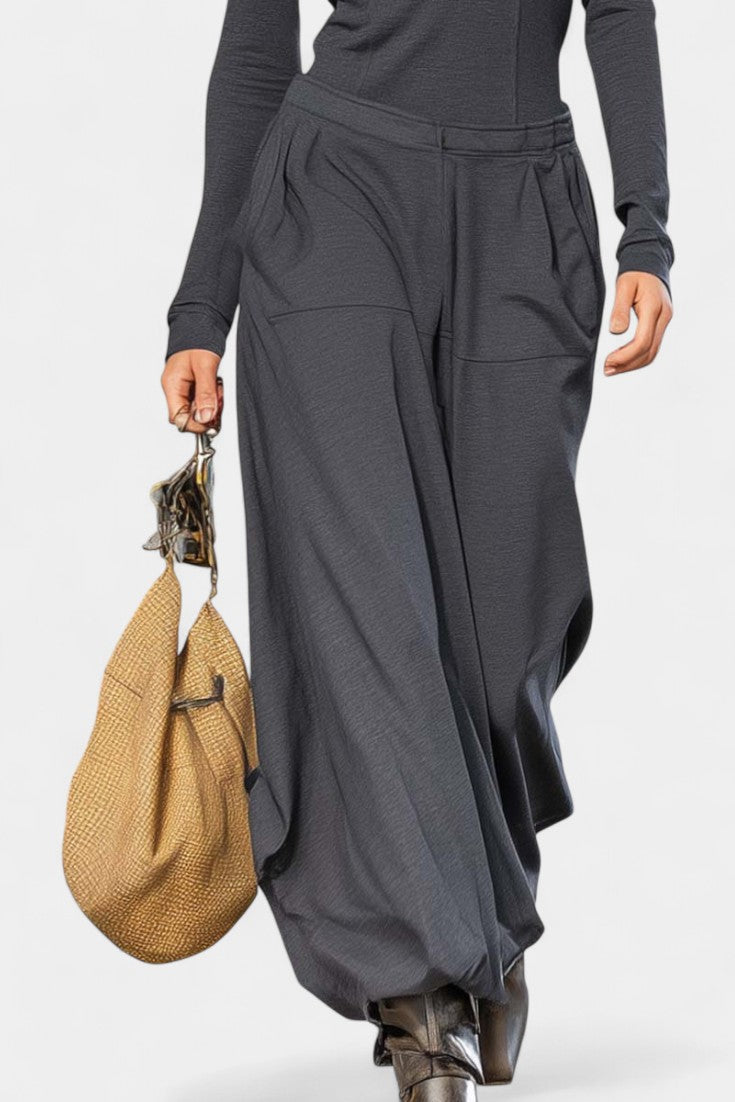 Dark Gray Set Featuring High Collar and Wide-Leg Pants, photo 3