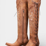 Vintage Western Lace-Up Boots with Embroidery in Brown