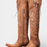 Vintage Western Lace-Up Boots with Embroidery in Brown