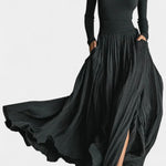 Black High-Neck Set with Pleated Skirt
