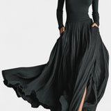 Black High-Neck Set with Pleated Skirt