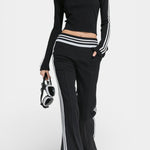 Retro Black Knit Set with Flared Pants