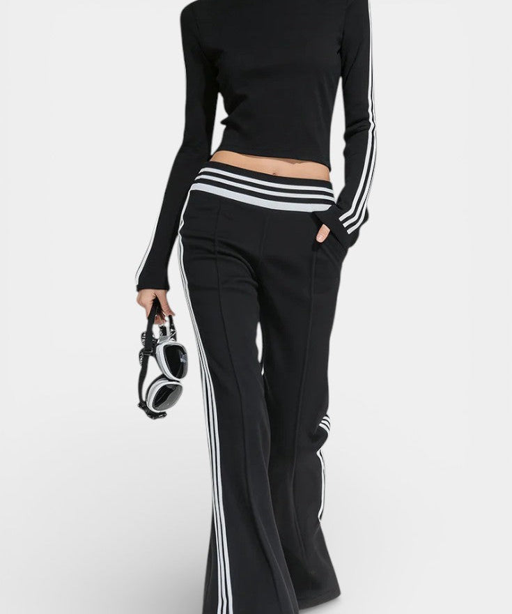 Retro Black Knit Set with Flared Pants