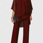 Flowy Off-Shoulder Two-Piece Kitty Set in Burgundy