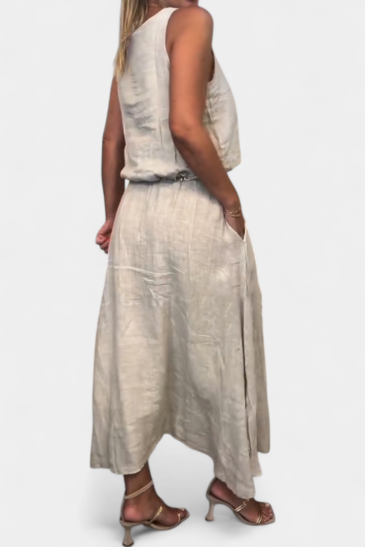 Linen-Cotton Set with Sleeveless Vest and Maxi Skirt, photo 4