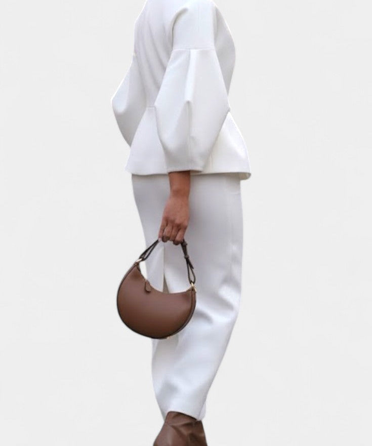 Chic Tailored Ensemble with V-Neck and Puff Sleeves, photo 2