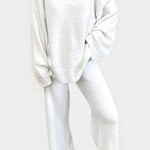 Women's Cozy V-Neck Two-Piece Daily Outfit in White