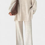 Relaxed Ensemble with Round Neckline and Flowing Pants in Apricot