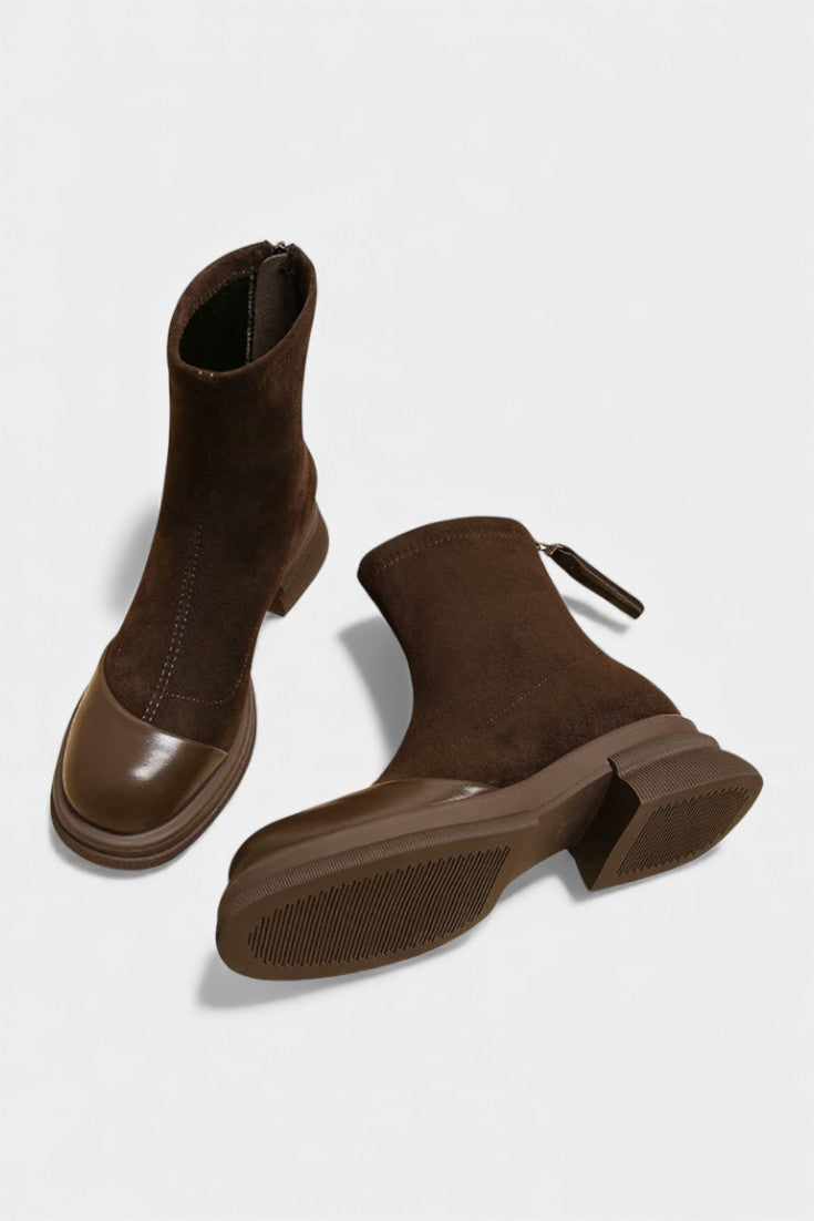 Chunky Sole Ankle Boots with Buckle Accent in Brown
