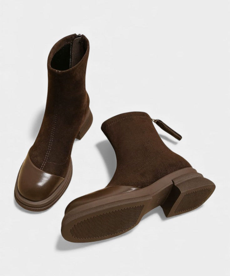 Chunky Sole Ankle Boots with Buckle Accent in Brown
