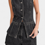 Sleeveless Jacket & High-Waisted Shorts in Black
