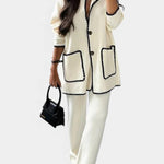 Women's Trimmed Jacket and Casual Pants in White
