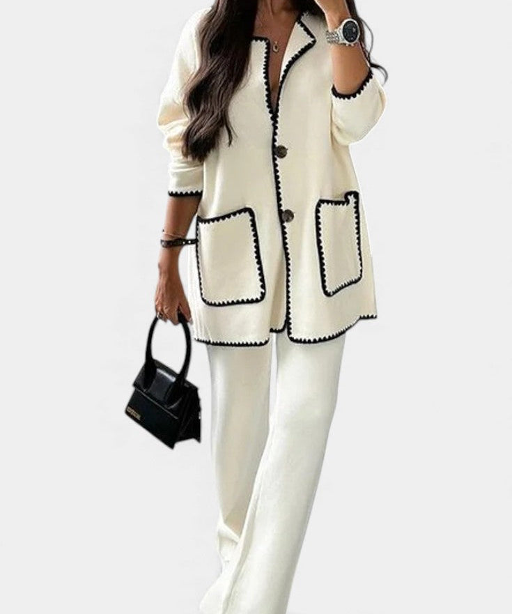 Women's Trimmed Jacket and Casual Pants in White