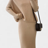 Modern Silhouette Two-Piece Knit Ensemble in Khaki