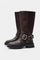 Strapped Mid-Calf Boots with Buckle Detail in Brown